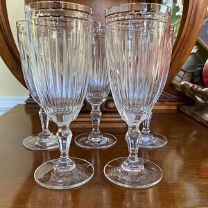 5 Set Waterford Hanover Marquis Crystal Beverage Silver Rim Drinking Glasses 8"